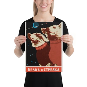Belka and Strelka, USSR, 1950s — Soviet Vintage Space Poster, Soviet