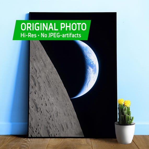 NASA Artemis 2 Lunar Flyby space poster – Earthset Moon Horizon Print. Like Pale Blue Dot space photo, NASA Artemis II Mission Wall Art
