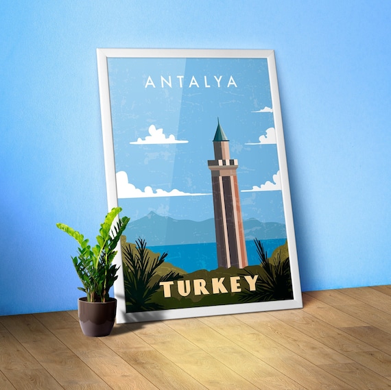 Antalya, Turkey — Retro travel minimalist poster, retro travel art, retro travel wall art, vector art