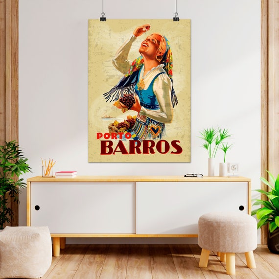 Wine Porto Barros, 1950s — alcohol vintage poster, wine poster, kitchen poster, wine print, gift for wine lovers