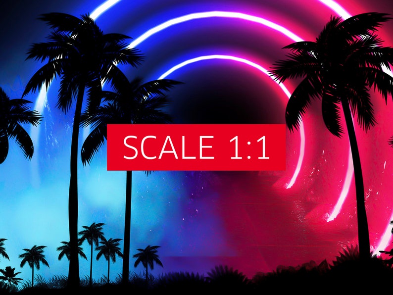 Neon landscape: Palms & Arc [synthwave/vaporwave/cyberpunk] — aesthetic poster, retrowave poster, vaporwave poster, neon poster