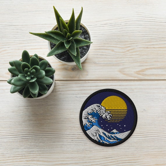 Synthwave Great Wave off Kanagawa patch — embroidered patch, space patches, retro patch, vintage badge, 80s iron on patch