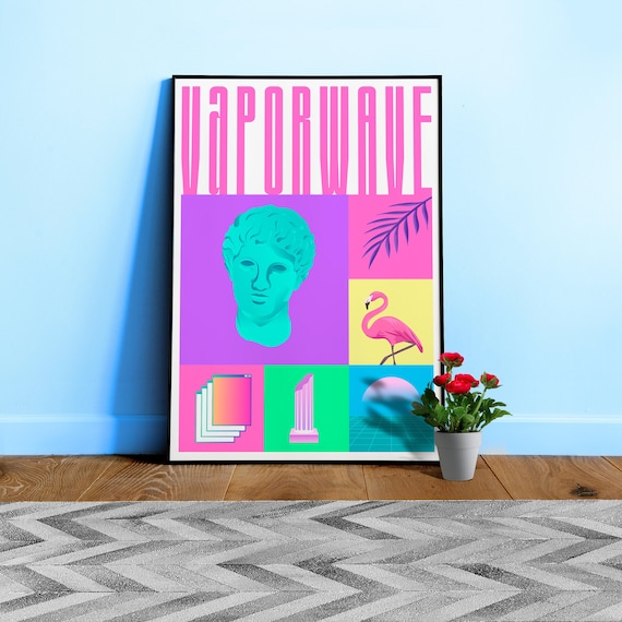 Vaporwave — abstract poster, retrowave print, vaporwave geometric art, 1980s print, modern art