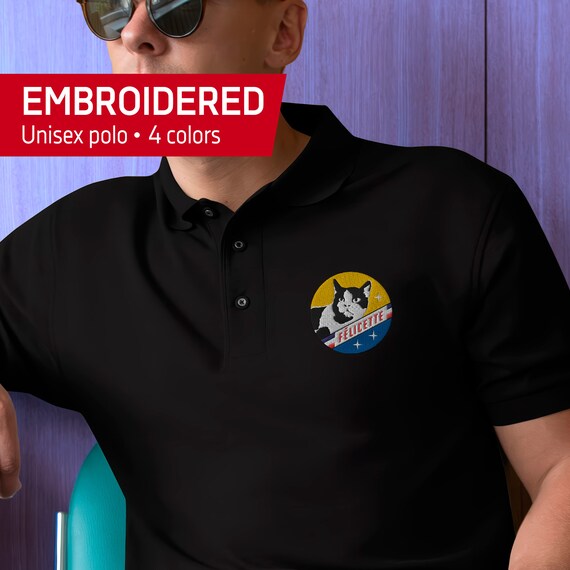 Felicette embroidered T-shirt, First cat in space, France, 1963 — Embroidered Men's Premium Polo, retro space, vintage space, space patch