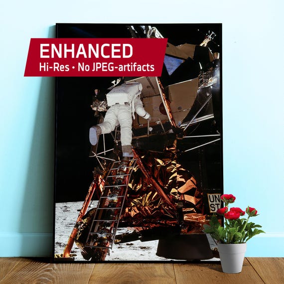 NASA Apollo 11: Edwin Buzz Aldrin and Lunar Module, 1969 — Space poster. 1960s retro space art photo, nerdy gift for him and wall decor