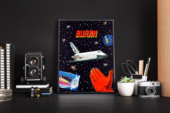Buran (Soviet Space Shuttle): Gagarin space art [Sovietwave] — Soviet vintage space poster, propaganda poster, Soviet space