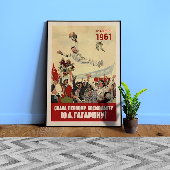 Soviet space, Gagarin, USSR 1961 — Soviet space poster, retro Soviet art, vintage space print, propaganda poster