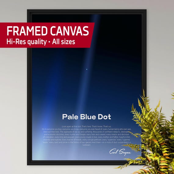 Pale Blue Dot, Framed Canvas with Carl Sagan quote — NASA Voyager 1 Science Poster, Space Vector Art Wall Decor, 2020 Revision,NASA wall art