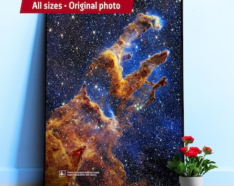 JWST Pillars of Creation 2022 (James Webb/JWST), Eagle Nebula M16 — Space poster, science art print with photo, wall art nerdy gift for him