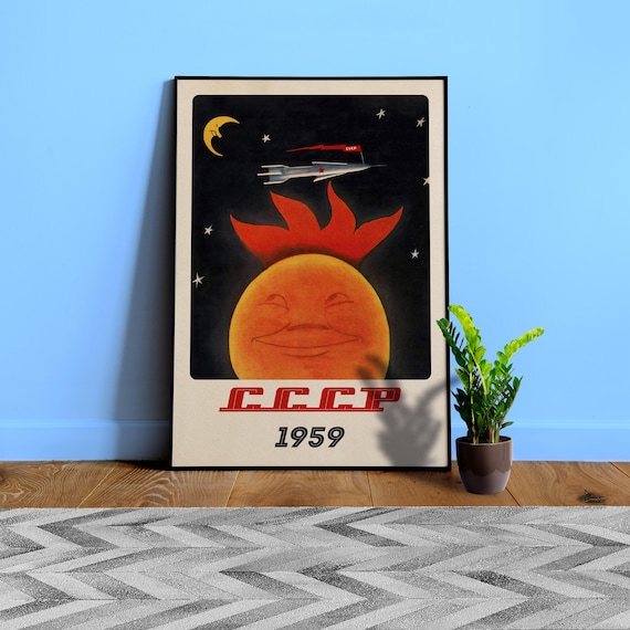 Soviet space, USSR 1959 — Soviet space poster, retro Soviet art, vintage space print, propaganda poster