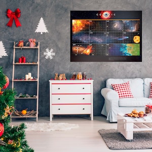 Cosmic Calendar (flat astronomy style), Universe evolution chart — space poster