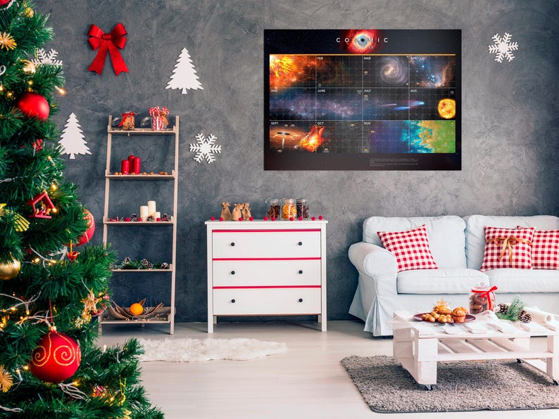 Cosmic Calendar (flat astronomy style), Universe evolution chart — space poster