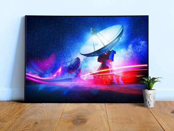 VLA Radio Telescope: Neon light, Meteor shower — space poster, space art, photo poster, NASA poster, neon poster, synthwave poster
