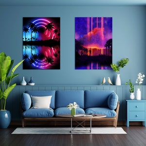 Neon landscape: Palms & Arc [synthwave/vaporwave/cyberpunk] — aesthetic poster, retrowave poster, vaporwave poster, neon poster