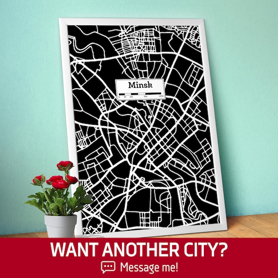 Minsk, Hand Drawn City Map Poster — Black White Modern Urban Art, Print for Travel Lovers and Minimalist Wall Decor, Black city poster