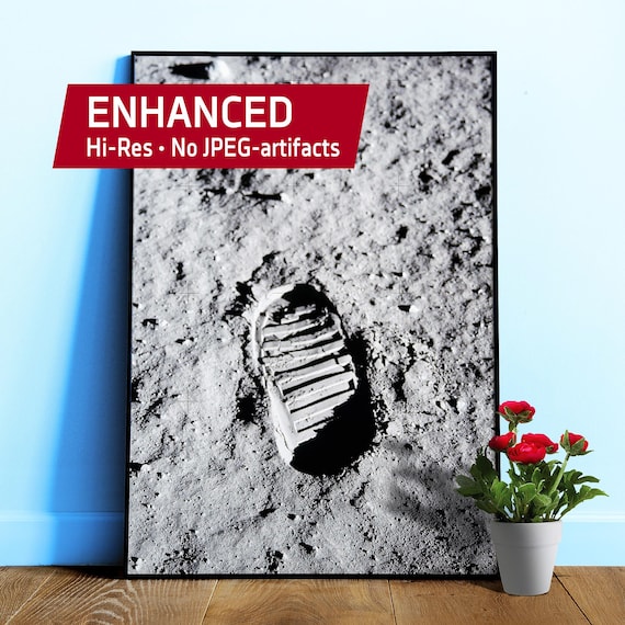 NASA Apollo 11: Moon footprint, 1969 — Space poster with iconic photo of 20 century. Space Hi-Res art print, nerdy gift for him