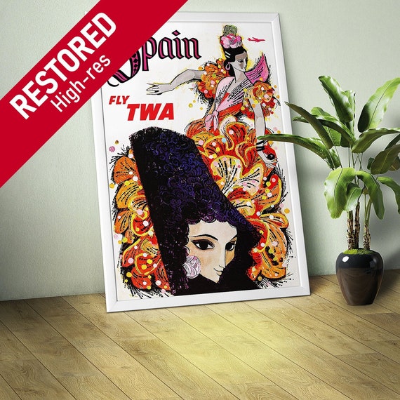 Spain, TWA, 1960s — retro vintage travel poster, retro travel art, retro travel wall art