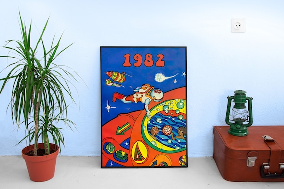 Soviet space station, USSR, 1982 — Soviet vintage space poster, soviet poster, propaganda poster, soviet retro space, retro sci-fi