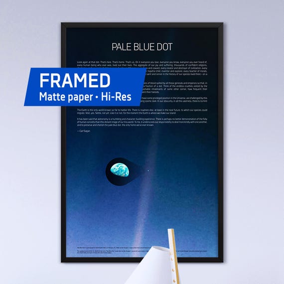 Pale Blue Dot poster, astronomy quote, NASA Voyager 1 print (2020 revis.) with quote — Framed art poster. Space poster, science poster