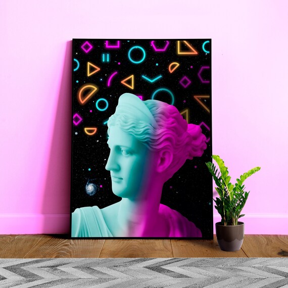 Ceres/Demeter Vaporwave Art Poster – Neon Greek Goddess Print, Retro 80s Aesthetic, Cyberpunk Wall Decor, Synthwave Digital Art, video game