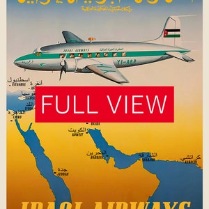 Iraqi Airways. Baghdad, Iraq, Middle East. 1950s [RARITY] — retro vintage travel poster, retro travel art, retro travel wall art