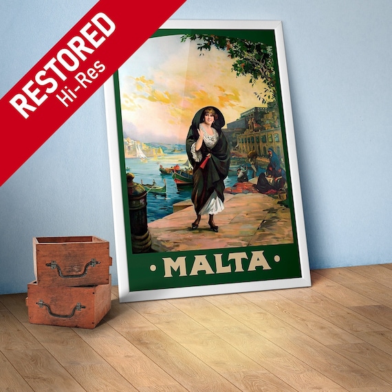 Malta, Valletta 1910s — retro travel poster, vintage travel print, retro travel wall art, retro wall art, triptych wall art