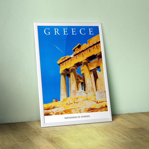 Athene, Parthenon. Greece, 1960 — retro travel poster, vintage travel art print, 1960s wall decor and gift for him