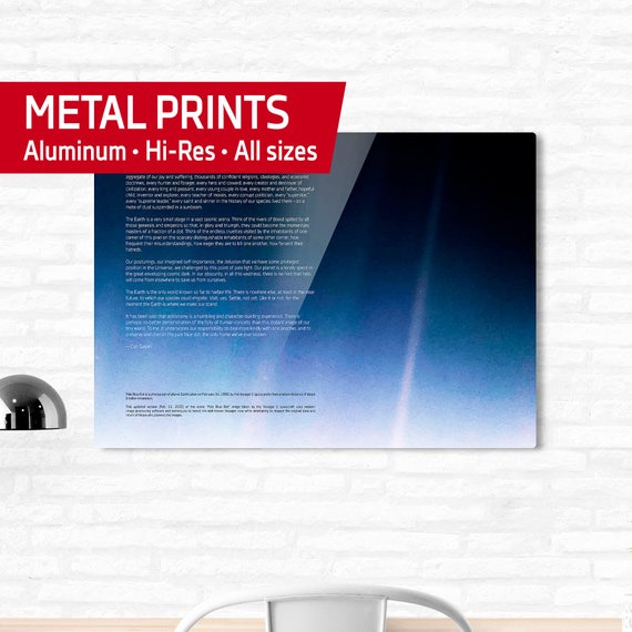 Pale Blue Dot metal wall art • Voyager 1 (2020 revision) with Carl Sagan quote — Metal prints. Space poster, science poster, wall decor