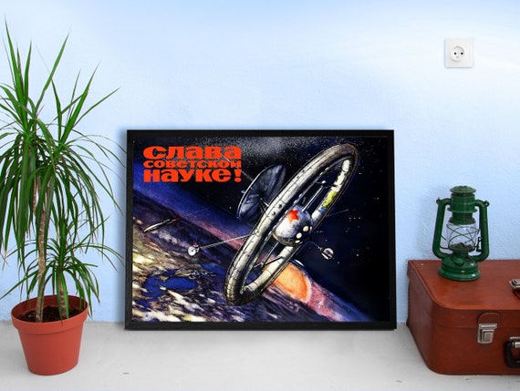 Soviet retrofuturism, USSR, 1950 [Sovietwave] — Soviet vintage space poster, soviet poster, propaganda poster, soviet retro sci-fi