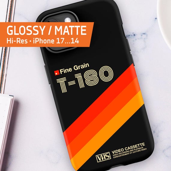 VHS cassette case · T-180 [retrowave/vaporwave] — Tough Case for iPhone 17/16/15/14/13 (Glossy/Matte). 80s iPhone case. Retro phone case
