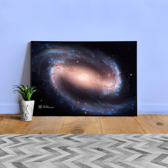Barred Spiral Galaxy, NGC 1300, NASA Hubble Space Telescope — space poster, science print, space photo, abstract wall art