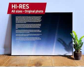 Pale Blue Dot poster, NASA Voyager 1 (2020 rev) with astronomy quote — Space poster. Science art print, photo nerdy gift wall decor