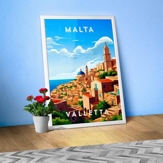 Malta, Valletta — Retro travel minimalist poster, retro travel art, retro travel wall art, vector art