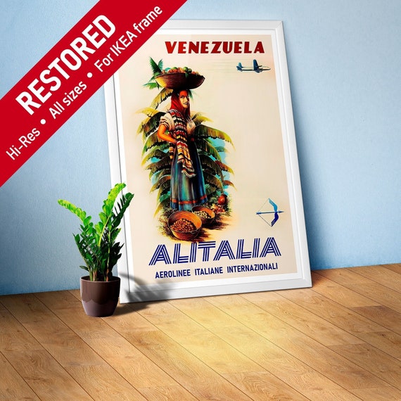 AlItalia (Italy, Air Lines), Venezuela, 1950s — retro vintage travel poster, retro travel art, retro travel wall art