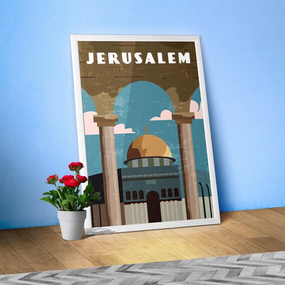 Jerusalem, Israel, Palestine — Retro travel minimalist poster, retro travel art, retro travel wall art, vector art