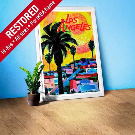 Los Angeles, USA, 1965 — retro vintage travel poster, retro travel art, retro travel wall art, psychedelic poster, tropical poster