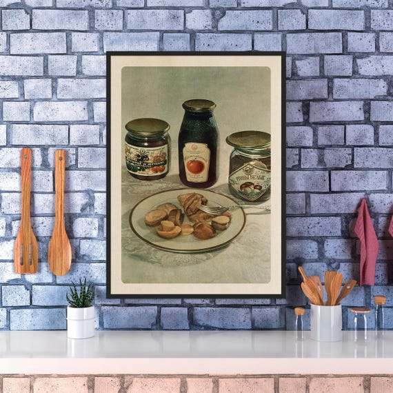 Soviet mushrooms, USSR 1952 — Soviet vintage food poster, kitchen prints, retro art print, propaganda poster