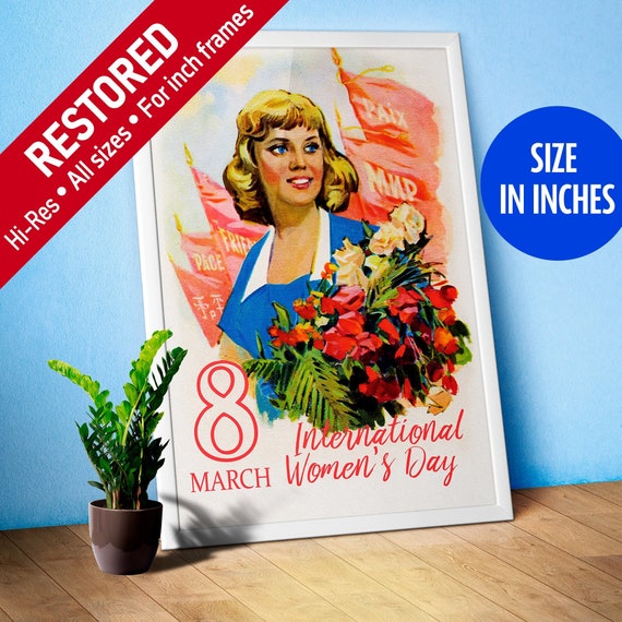 March 8, International Women's Day!, USSR, 1960s — Soviet retro poster, Feminist Poster, soviet vintage art, soviet propaganda [inches]