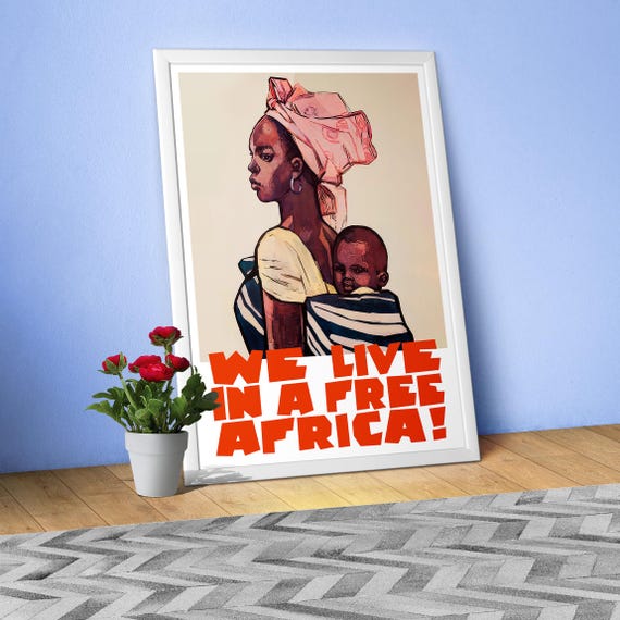 We Live in Free Africa Poster, 1964 Soviet poster β Anti Colonial USSR propaganda print, Vintage 1960s wall art decor