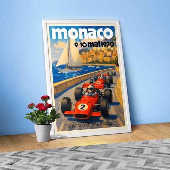 Monaco Vintage F1 Grand Prix 1970 Art Poster — Auto Racing Wall Art, Formula 1 Print, Retro Motorsport Decor, Gift for Him, retro travel art