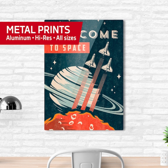Welcome to Space — Metal prints. Vintage space poster, retro space art, propaganda poster, retrofuturism art, retro sci-fi