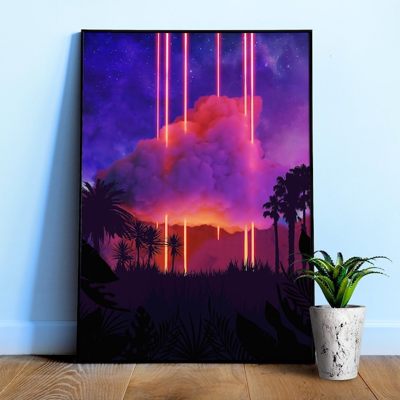 Neon palms landscape: Cloud [synthwave/vaporwave/cyberpunk] — aesthetic poster, retrowave poster, vaporwave poster, neon poster