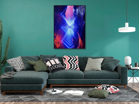 Neon landscape: Squares #1 blue [synthwave/vaporwave/cyberpunk] — space aesthetic poster, retrowave poster, vaporwave poster, neon poster