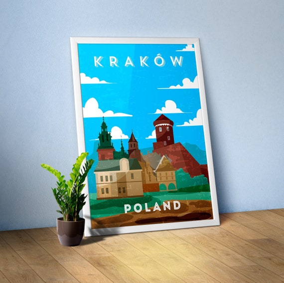 Poland, Krakow, Cracow — Retro travel minimalist poster, retro travel art, retro travel wall art, vector art