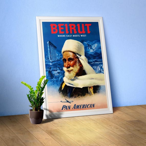 Beirut: Where East Meets West, Pan American, Lebanon, 1950s — retro vintage travel poster, retro travel art print, travel wall decor