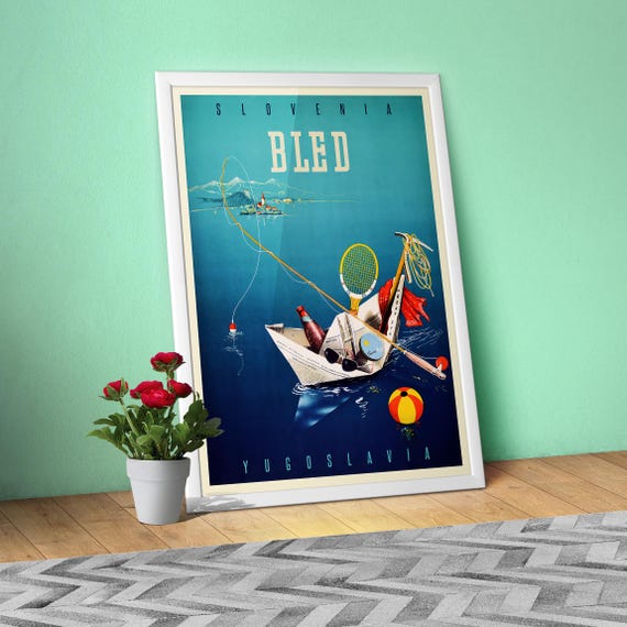 Bled, Slovenia, Yugoslavia, 1950s – 1950s Travel Art Print Set, Retro Beach Wall Decor, Mid Century Socialist Yugoslavia Collection