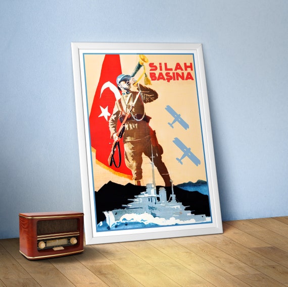 To arms! / Silah Başına. 1920s Turkey — Turkish vintage poster. Mustafa Kemal Ataturk poster, propaganda poster, vintage art