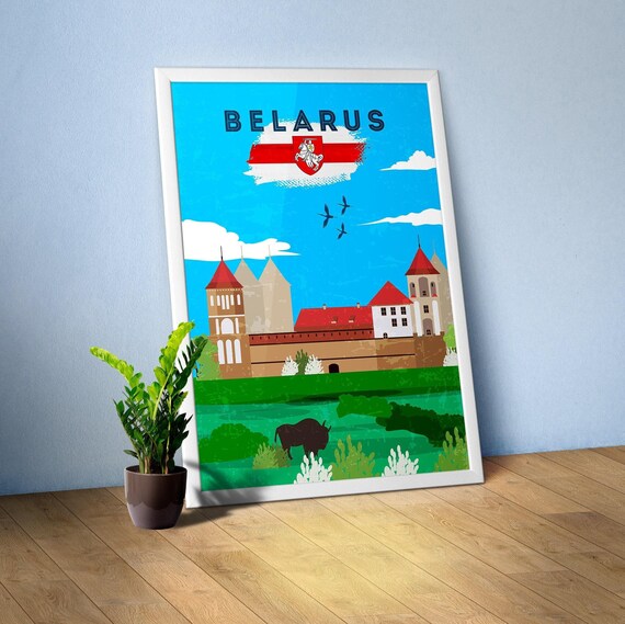 Belarus, Minsk — Retro travel minimalist poster, retro travel art, retro travel wall art, vector art