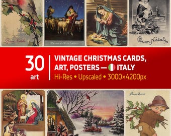 Vintage Italian Christmas Cards Digital Download – 30 Retro Holiday Cards from Italy | Xmas 2027 Collection, Printable Christmas Ephemera