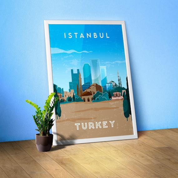 Istanbul, Turkey — Retro travel minimalist poster, retro travel art, retro travel wall art, vector art